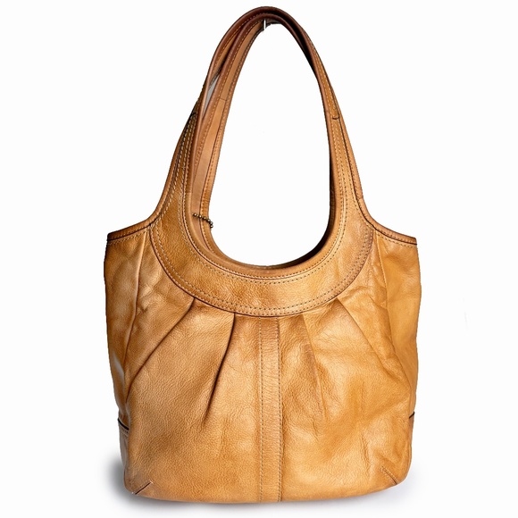Coach Pleated Ergo Tote #12240 Tan Leather Tattersall Lining 2008 Collection - Picture 6 of 11